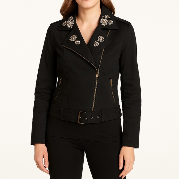 Denim  Black New Stretch Bead Detail Moto - Picture 1 of 7